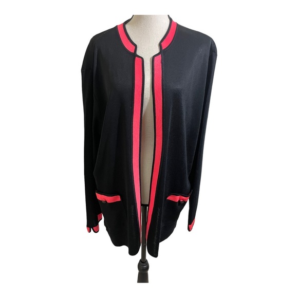 Ming Wang open front Cardigan black and pink details.size Large. - Picture 11 of 11